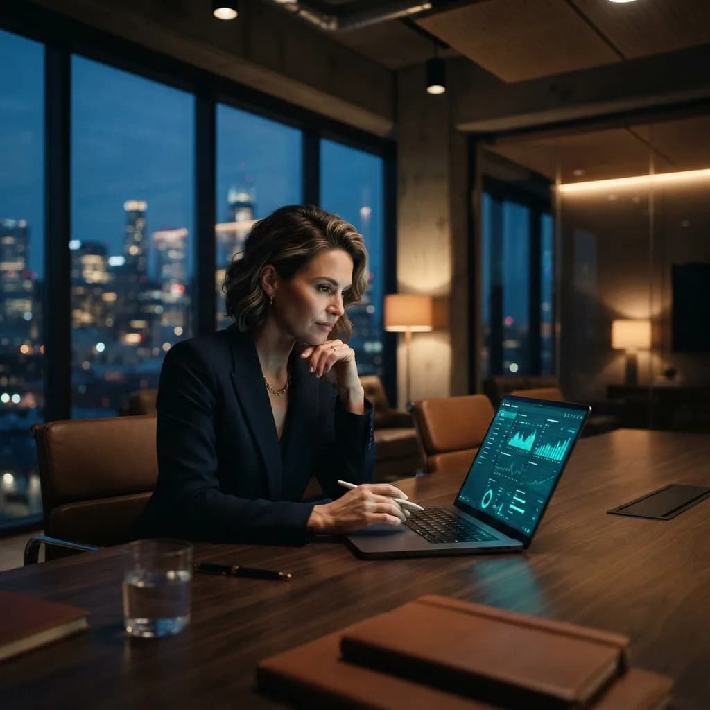 Executive reviewing her digital performance metrics at the office